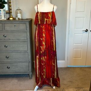 GB Gianni Red Tye Dye Spaghetti Straps Maxi Dress XS Large